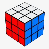 تصویر متحرک مکعب روبیک سه در سه با وجه چپ در حال حرکت در خلاف جهت حرکت عقربه های ساعت